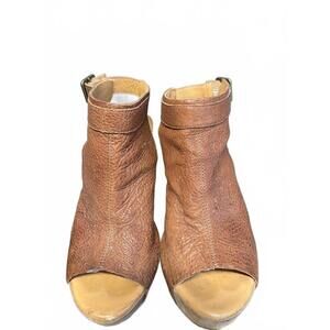 Kork Ease Brown Leather Women's Wedge Sandals with Peep Toe Size 8